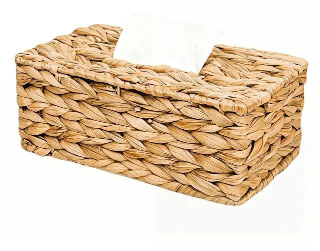 Main image of Water Hyacinth Tissue Box Cover, Natural Wicker Woven Facial Tissue Holder, Napkin Box, Hand Woven Storage Box for Bathroom Living Room Toilet Desk Table Home Office Car (Rectangle)