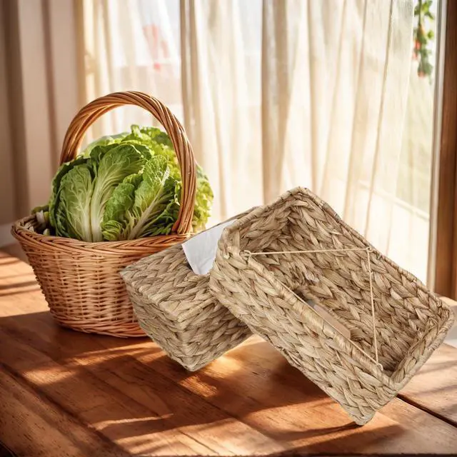 Alt view image 5 of 7 - Water Hyacinth Tissue Box Cover, Natural Wicker Woven Facial Tissue Holder, Napkin Box, Hand Woven Storage Box for Bathroom Living Room Toilet Desk Table Home Office Car (Rectangle)