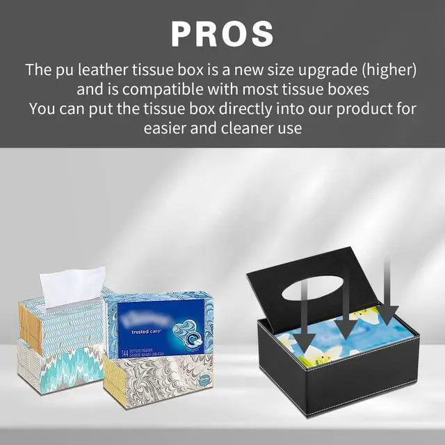 Alt view image 3 of 7 - Multifunction PU Leather Tissue Box Cover Rectangular Upgrade Large Size Stationery Napkin Remote Control Holder Storage Box,Facial Tissue Dispenser Desk Organizer Caddy Home Office Supplies (Black)