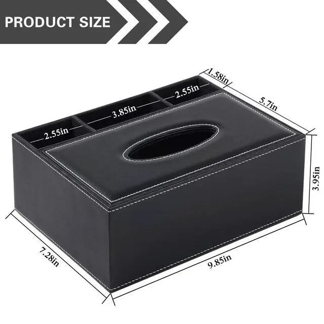 Alt view image 4 of 7 - Multifunction PU Leather Tissue Box Cover Rectangular Upgrade Large Size Stationery Napkin Remote Control Holder Storage Box,Facial Tissue Dispenser Desk Organizer Caddy Home Office Supplies (Black)