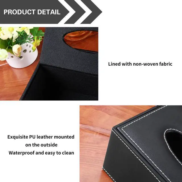 Alt view image 5 of 7 - Multifunction PU Leather Tissue Box Cover Rectangular Upgrade Large Size Stationery Napkin Remote Control Holder Storage Box,Facial Tissue Dispenser Desk Organizer Caddy Home Office Supplies (Black)