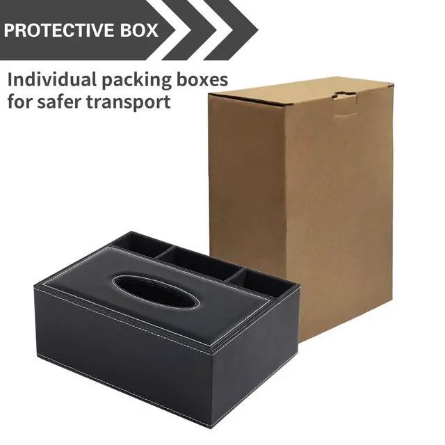Alt view image 7 of 7 - Multifunction PU Leather Tissue Box Cover Rectangular Upgrade Large Size Stationery Napkin Remote Control Holder Storage Box,Facial Tissue Dispenser Desk Organizer Caddy Home Office Supplies (Black)