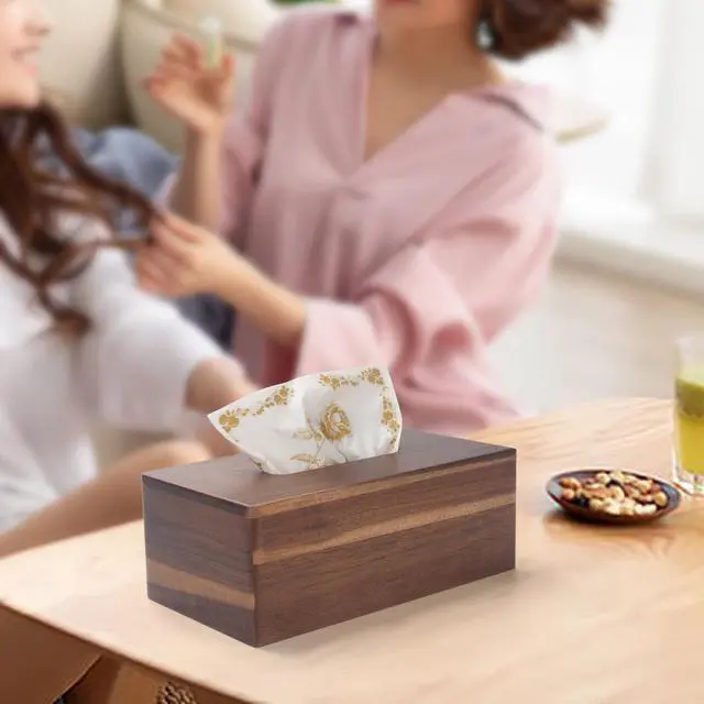 Alt view image 6 of 7 - Tissue Box Cover Rectangle, Wood Tissue Box Holder, Wooden Facial Paper Holder for Bathroom, Bedroom, Dinner Table, Office (1 Pack, 9.8 x 5.5 x 3.7 inch)