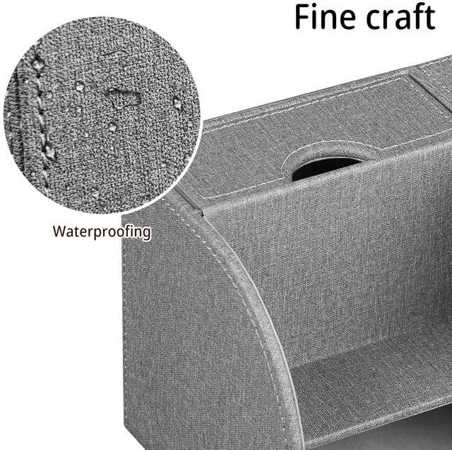 Alt view image 5 of 7 - Nightstand Organizer with Tissue Holder,PU Leather Square Tissue Box Cover,Modern Facial Paper Organizer Storage Box for Remote Control,Bathroom,Vanity Countertop,End Table Home Office.Gray