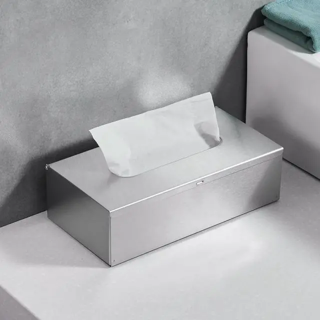 Alt view image 2 of 7 - Rectangular Tissue Box Cover - Napkin Holder, Facial Tissue Storage Box - Decorative Holder for Bathroom, Bedroom, Nightstand, Office - Stainless Steel, Brushed Nickel