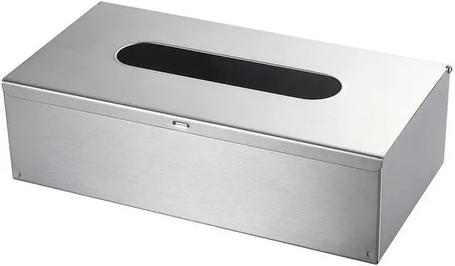 Main image of Rectangular Tissue Box Cover - Napkin Holder, Facial Tissue Storage Box - Decorative Holder for Bathroom, Bedroom, Nightstand, Office - Stainless Steel, Brushed Nickel