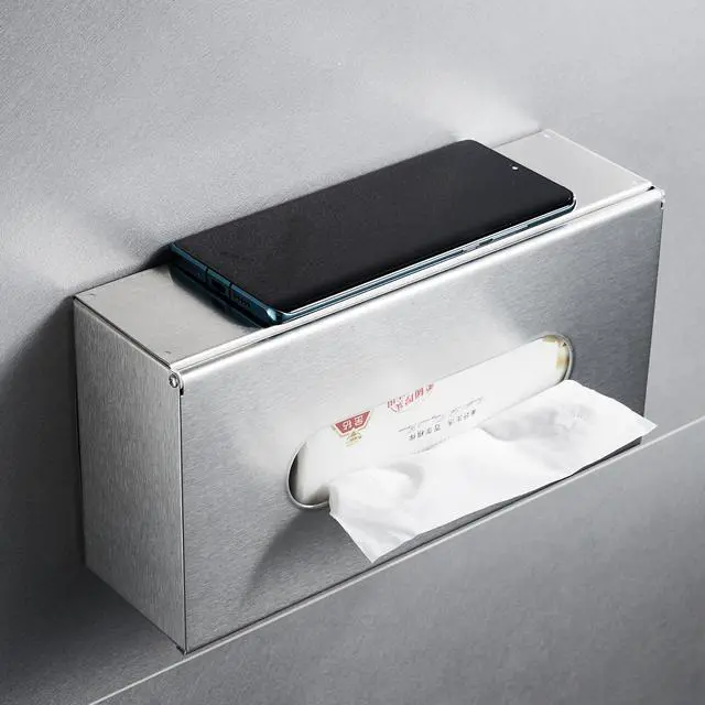 Alt view image 3 of 7 - Rectangular Tissue Box Cover - Napkin Holder, Facial Tissue Storage Box - Decorative Holder for Bathroom, Bedroom, Nightstand, Office - Stainless Steel, Brushed Nickel