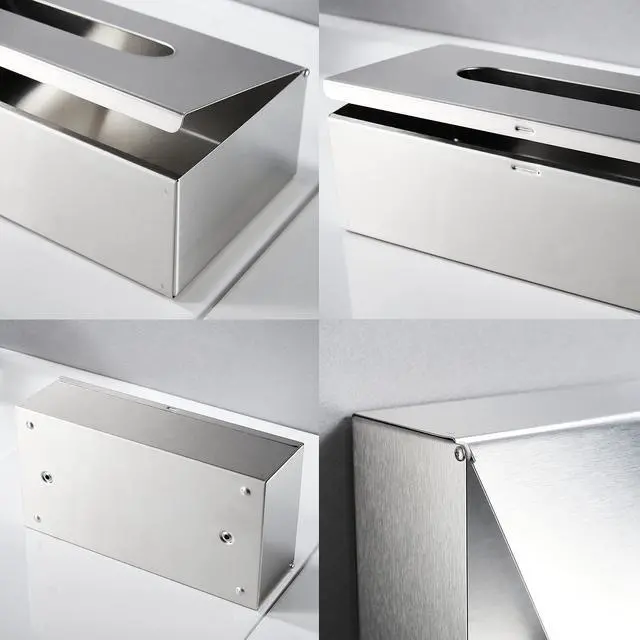 Alt view image 4 of 7 - Rectangular Tissue Box Cover - Napkin Holder, Facial Tissue Storage Box - Decorative Holder for Bathroom, Bedroom, Nightstand, Office - Stainless Steel, Brushed Nickel