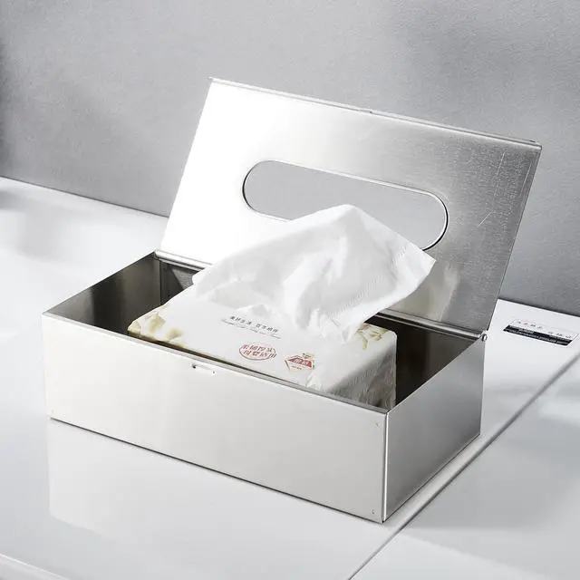 Alt view image 5 of 7 - Rectangular Tissue Box Cover - Napkin Holder, Facial Tissue Storage Box - Decorative Holder for Bathroom, Bedroom, Nightstand, Office - Stainless Steel, Brushed Nickel