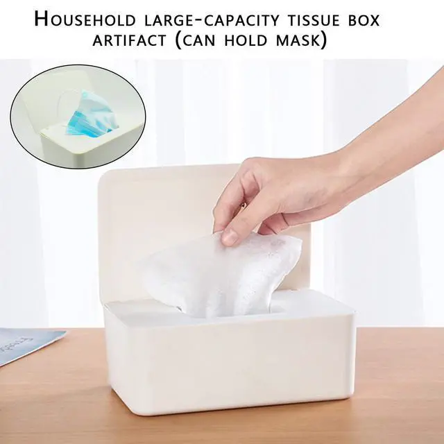 Alt view image 3 of 7 - White Tissue Box Cover, Refillable Baby Wipes Dispenser with Sealed Lid, Modern Desktop Tissue Box Holder Napkin Organizer Container for Bathroom Car Office