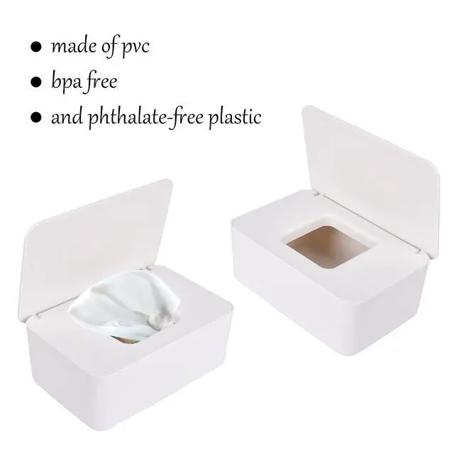 Alt view image 7 of 7 - White Tissue Box Cover, Refillable Baby Wipes Dispenser with Sealed Lid, Modern Desktop Tissue Box Holder Napkin Organizer Container for Bathroom Car Office
