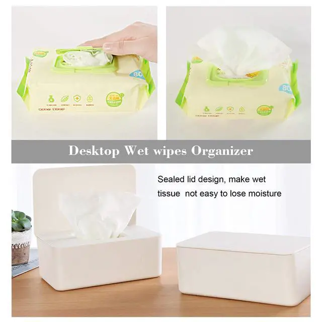 Alt view image 4 of 7 - White Tissue Box Cover, Refillable Baby Wipes Dispenser with Sealed Lid, Modern Desktop Tissue Box Holder Napkin Organizer Container for Bathroom Car Office