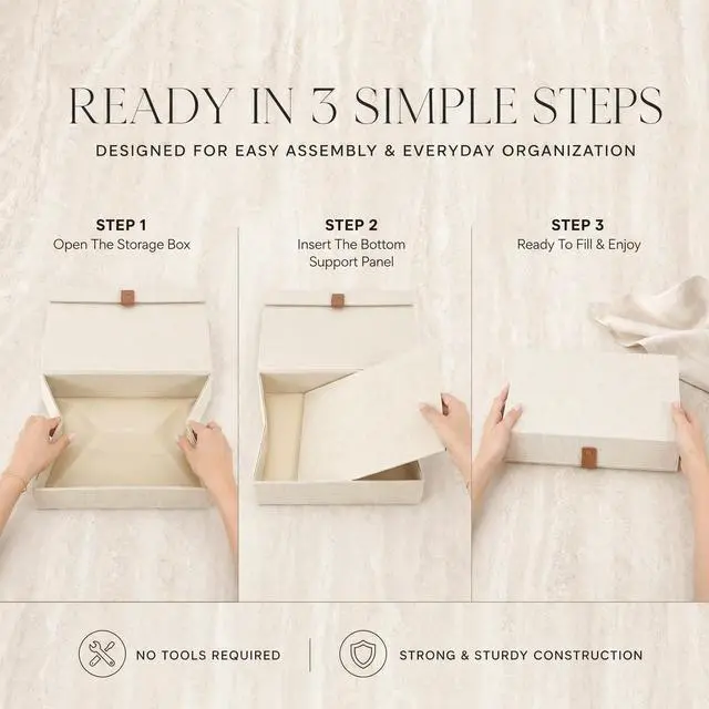 Alt view image 4 of 7 - Decorative Photo Storage Boxes with Lids - Set of 2 Beautiful Linen Organizers Are Perfect to Safely Store Your Pictures, Documents, Scrapbooking Supplies, Keepsakes and Other Memories in Style