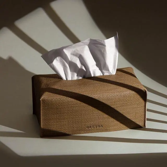 Alt view image 2 of 7 - Aesthetic Rectangle Tissue Box Cover, Medium Flat Box Tissues Holder Rectangular, Raffia Embossing, Wheat