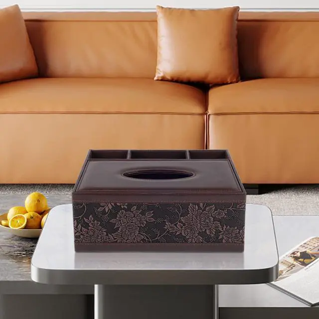 Alt view image 2 of 7 - Tissue Box Cover Rectangle Retro Tissue Box Holder PU Leather Facial Tissues Organizer,Multifunctional Remote Control Stationery Storage Box,Home Office Supplies Car Napkin Caddy