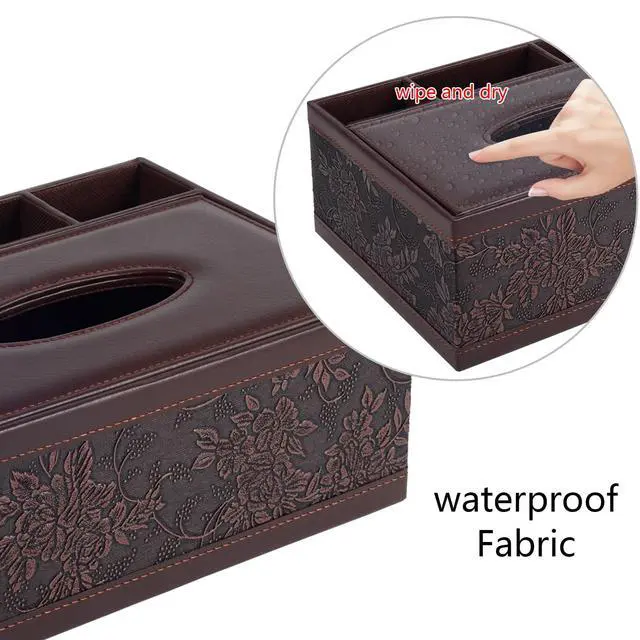 Alt view image 6 of 7 - Tissue Box Cover Rectangle Retro Tissue Box Holder PU Leather Facial Tissues Organizer,Multifunctional Remote Control Stationery Storage Box,Home Office Supplies Car Napkin Caddy