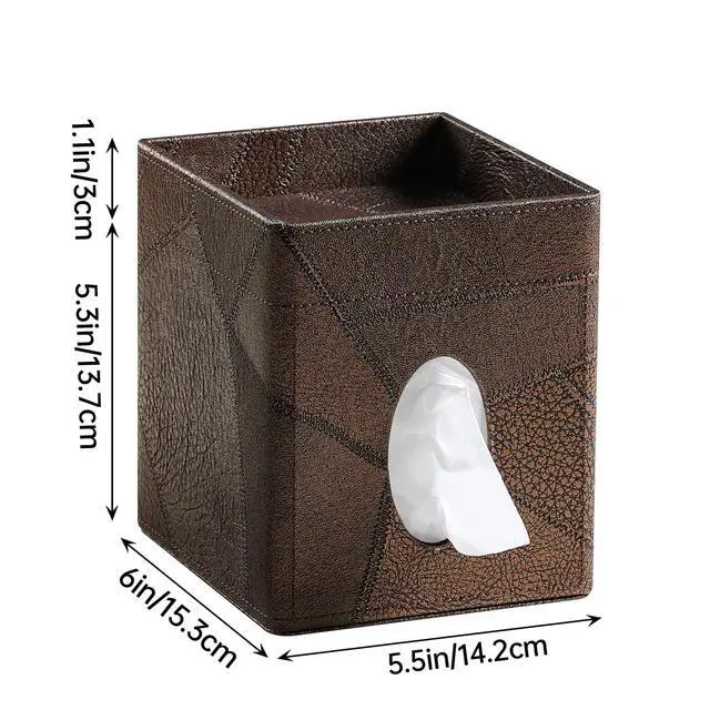 Alt view image 2 of 7 - Square Tissue Box Cover, Stylish Leather Tissue Box Holder with Storage Tray, Decorative Tissue Rack Storage Box for Living Room, Bedroom, and Office Desk (Brown Vintage)