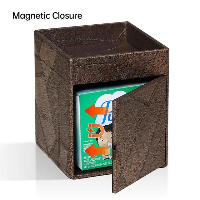Alt view image 3 of 7 - Square Tissue Box Cover, Stylish Leather Tissue Box Holder with Storage Tray, Decorative Tissue Rack Storage Box for Living Room, Bedroom, and Office Desk (Brown Vintage)
