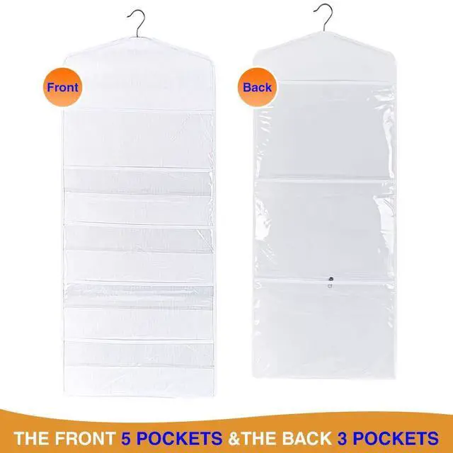 Alt view image 2 of 7 - Hanging Double Sided Gift Bag Storage Organizer with Multiple Front and Back Pockets - Organize Your Gift Wrap, Tissue Paper, and Paper Bags 38 x 16 Inch PVC (White)
