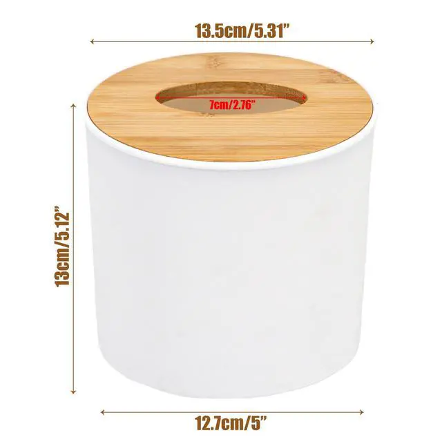 Alt view image 2 of 7 - Bamboo Lid Round Tissue Holder Box 5x5'' Decorative Toilet Paper Roll Dispenser & Dryer Sheet Case Space-Saving Wood Organizer for Bathroom - for Paper Rolls Under 5 inches only