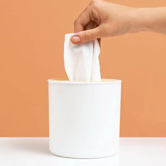 Alt view image 5 of 7 - Bamboo Lid Round Tissue Holder Box 5x5'' Decorative Toilet Paper Roll Dispenser & Dryer Sheet Case Space-Saving Wood Organizer for Bathroom - for Paper Rolls Under 5 inches only