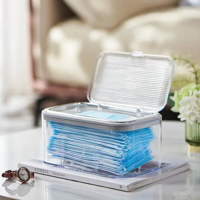 Alt view image 3 of 7 - Mask Storage Box with Lid, Tissue Box Holder, Openable Mask Storage Box Organizer, Wall Hanging Tissue Box for Home, Office, Car, Schools, Churches, Gyms, Transparent