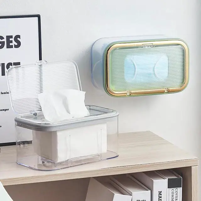 Alt view image 6 of 7 - Mask Storage Box with Lid, Tissue Box Holder, Openable Mask Storage Box Organizer, Wall Hanging Tissue Box for Home, Office, Car, Schools, Churches, Gyms, Transparent