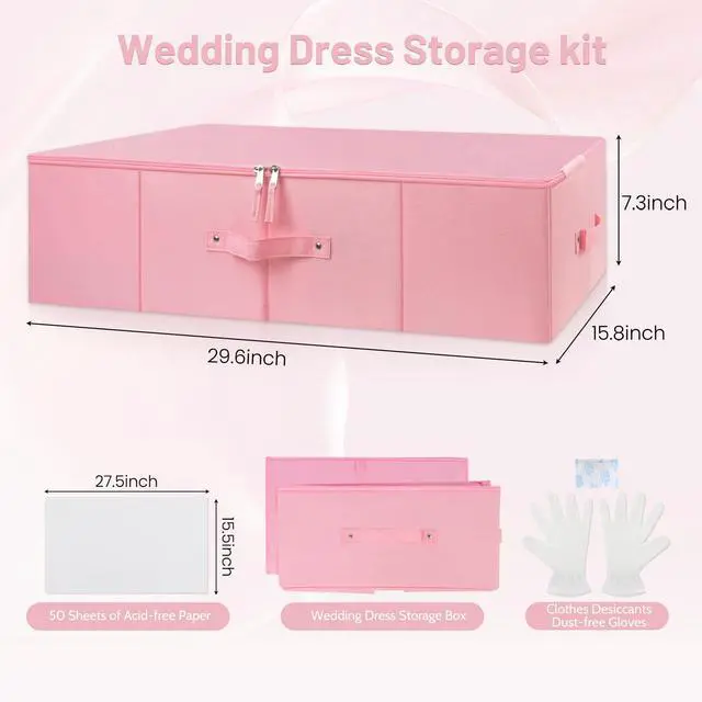 Alt view image 3 of 7 - Wedding Dress Storage Box,Wedding Dress Preservation Kit with 50 Sheets of Acid Free Tissue Paper,1 Pair Microfiber Gloves and Clothing Desiccants,WeddingDress Preservation Box-Bride Musthaves