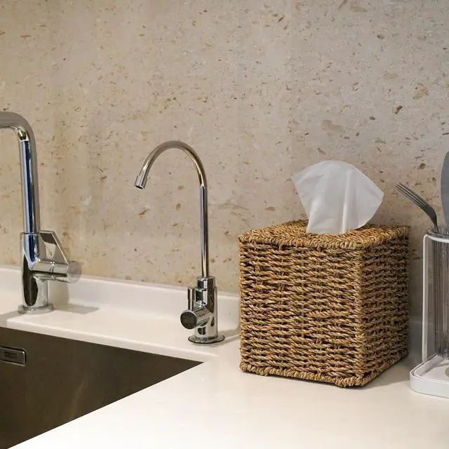 Alt view image 3 of 6 - Seagrass Handwoven Wicker Tissue Box Cover, Natural Handmade Napkin Box Holder, Handcrafted Square Facial Tissue Holder for Bathroom, Rustic Decorative on Table and Bathroom,Boho Decorative