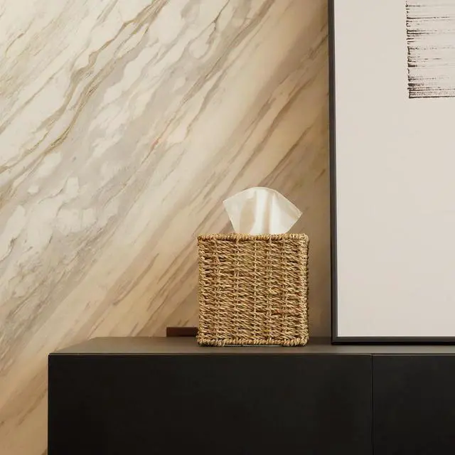 Alt view image 6 of 6 - Seagrass Handwoven Wicker Tissue Box Cover, Natural Handmade Napkin Box Holder, Handcrafted Square Facial Tissue Holder for Bathroom, Rustic Decorative on Table and Bathroom,Boho Decorative