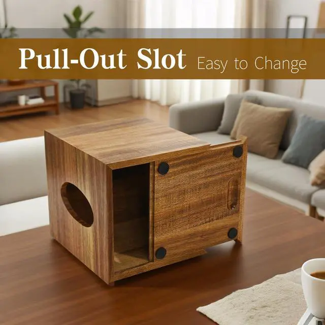 Alt view image 3 of 7 - Wooden Tissue Box Cover, Square Tissue Box Cover with Storage Tray, Decorative Tissues Boxes Covers, Modern Farmhouse Decor Tissues Holder for Bathroom, Bedroom, Dinner Table,Office,Kitchen