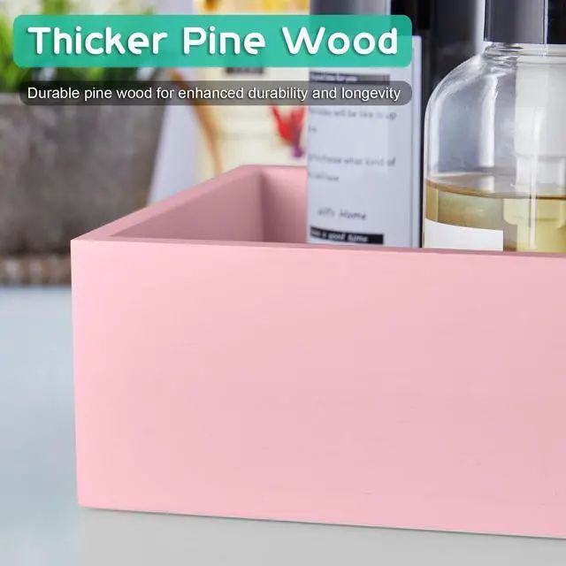 Alt view image 3 of 6 - Pink Bathroom Basket for Organizing - Wooden Toilet Tank Paper Basket with Handle for Back of Toilet Tank Top Organizer - Pink Kitchen Bathroom Decor Accessories