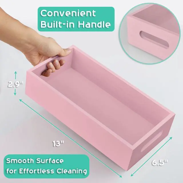 Alt view image 5 of 6 - Pink Bathroom Basket for Organizing - Wooden Toilet Tank Paper Basket with Handle for Back of Toilet Tank Top Organizer - Pink Kitchen Bathroom Decor Accessories