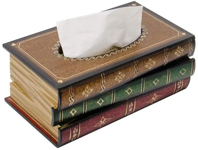 Main image of Crafted Classical Retro Wooden Antique Book Tissue Box Cover Rectangular Tissue Holder Dispenser Paper Cover Case Napkin Holder Home Decor for Bathroom Living Room Office car Kitchen