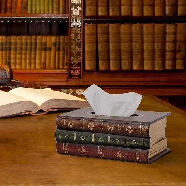 Alt view image 6 of 6 - Crafted Classical Retro Wooden Antique Book Tissue Box Cover Rectangular Tissue Holder Dispenser Paper Cover Case Napkin Holder Home Decor for Bathroom Living Room Office car Kitchen