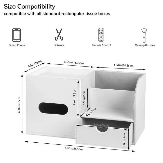 Alt view image 3 of 7 - Square Tissue Box Cover with Tray and Organizer, Multi-Functional Decor Cube Tissue Box Holder, Tissue and Remote Control Holder, for Vanity, Nightstand, Bathroom, Home, Office