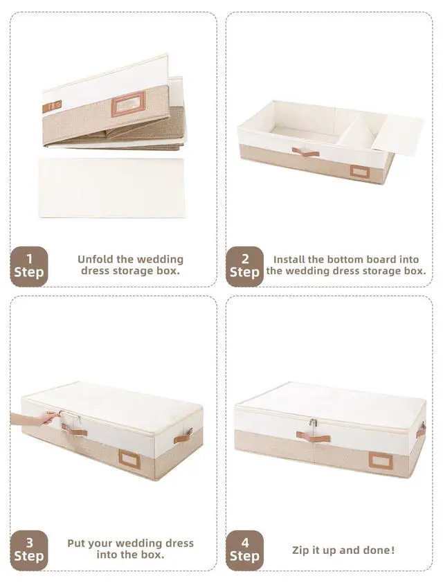 Alt view image 3 of 7 - Wedding Dress Storage Box, Large Wedding Dress Preservation Box with 5 Cedar Wood Blocks, 30 Sheets of Acid-Free Tissue Paper, Microfiber Gloves, and Dust-Proof Bag-Beige&Linen Color