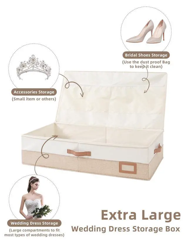 Alt view image 6 of 7 - Wedding Dress Storage Box, Large Wedding Dress Preservation Box with 5 Cedar Wood Blocks, 30 Sheets of Acid-Free Tissue Paper, Microfiber Gloves, and Dust-Proof Bag-Beige&Linen Color