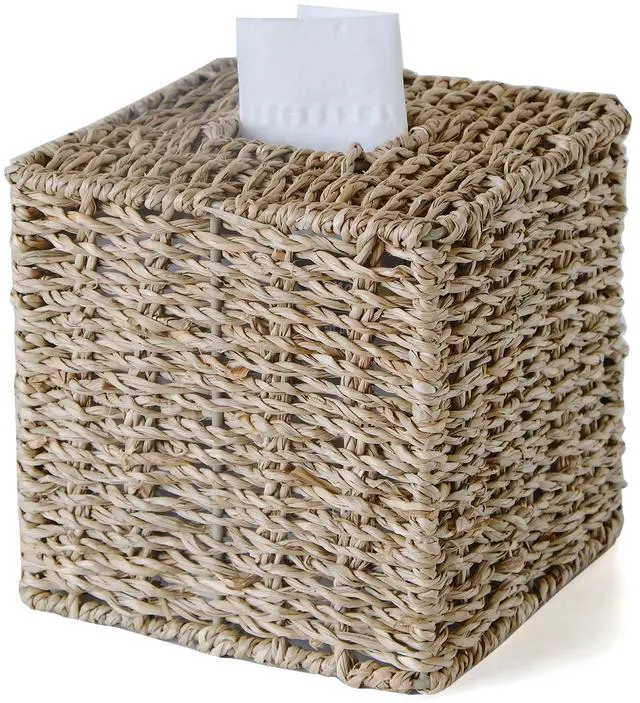Main image of Seagrass Tissue Box Cover, Wicker Tissue Box Holder Square, Hand Woven Cube Tissue Box Cover Tissue Holder for Bathroom Living Room Kitchen Office, Natural