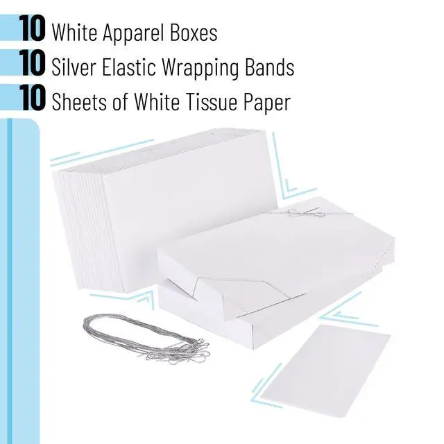 Alt view image 2 of 7 - MPFY- White Shirt Gift Wrap Boxes with Tissue Paper and Wrapping Band,10 Pack, White, 15x9.5"x2", Christmas Gift Boxes with Lids