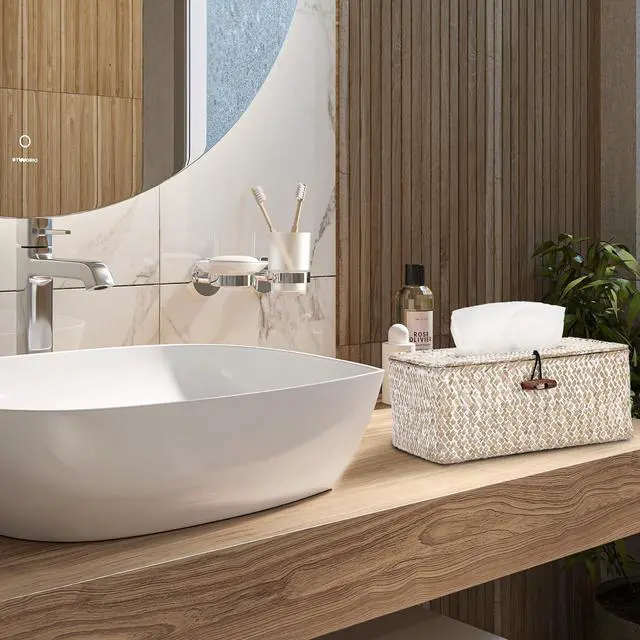 Alt view image 2 of 7 - Rectangle Natural Seagrass Tissue Box Cover,Woven Tissue Box with Bottom,Farmhouse Tissue Box Holder for Living Room Bathroom Vanity Toilet Table Desk Countertop Office Car,Whitewash