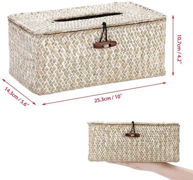 Alt view image 5 of 7 - Rectangle Natural Seagrass Tissue Box Cover,Woven Tissue Box with Bottom,Farmhouse Tissue Box Holder for Living Room Bathroom Vanity Toilet Table Desk Countertop Office Car,Whitewash