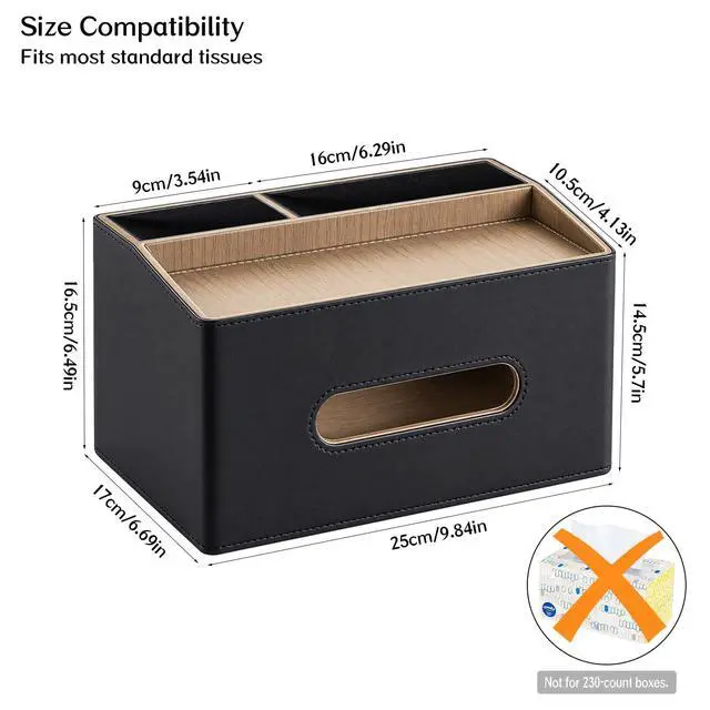 Alt view image 3 of 7 - Rectangular Tissue Box Cover, PU Leather Facial Tissue Holder with Storage Tray, Modern Remote Control Holder, Desk Organizer Accessories for Nightstand Living Room Bathroom Office Home Decor