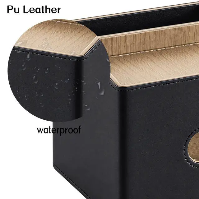 Alt view image 5 of 7 - Rectangular Tissue Box Cover, PU Leather Facial Tissue Holder with Storage Tray, Modern Remote Control Holder, Desk Organizer Accessories for Nightstand Living Room Bathroom Office Home Decor