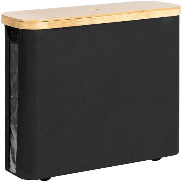 Main image of Toilet Paper Storage Basket, Papers Container with Bamboo Lid, Medium Toilets Holder for Up to 9 Mega Rolls, Organizer for Bathroom, Black, 1 Pack