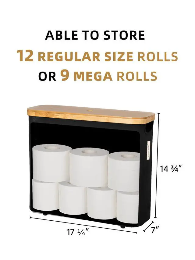 Alt view image 2 of 7 - Toilet Paper Storage Basket, Papers Container with Bamboo Lid, Medium Toilets Holder for Up to 9 Mega Rolls, Organizer for Bathroom, Black, 1 Pack
