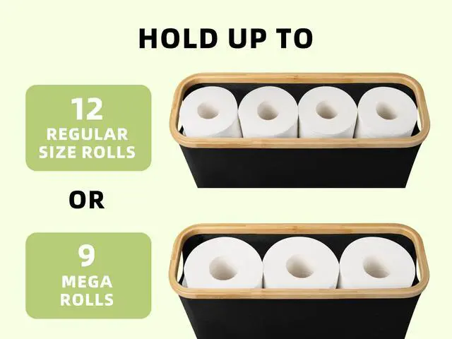 Alt view image 4 of 7 - Toilet Paper Storage Basket, Papers Container with Bamboo Lid, Medium Toilets Holder for Up to 9 Mega Rolls, Organizer for Bathroom, Black, 1 Pack