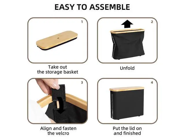 Alt view image 7 of 7 - Toilet Paper Storage Basket, Papers Container with Bamboo Lid, Medium Toilets Holder for Up to 9 Mega Rolls, Organizer for Bathroom, Black, 1 Pack