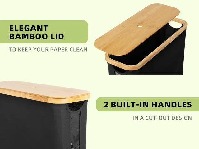 Alt view image 3 of 7 - Toilet Paper Storage Basket, Papers Container with Bamboo Lid, Medium Toilets Holder for Up to 9 Mega Rolls, Organizer for Bathroom, Black, 1 Pack