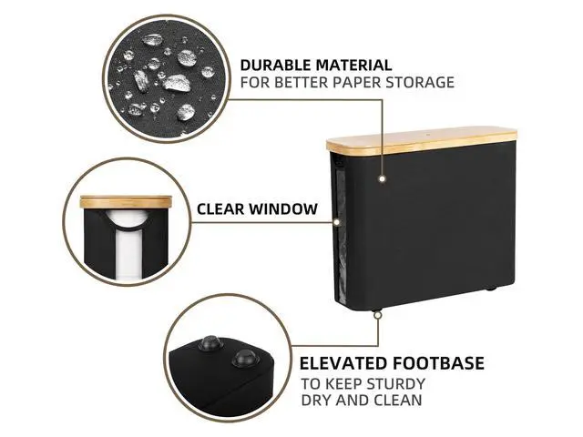Alt view image 5 of 7 - Toilet Paper Storage Basket, Papers Container with Bamboo Lid, Medium Toilets Holder for Up to 9 Mega Rolls, Organizer for Bathroom, Black, 1 Pack